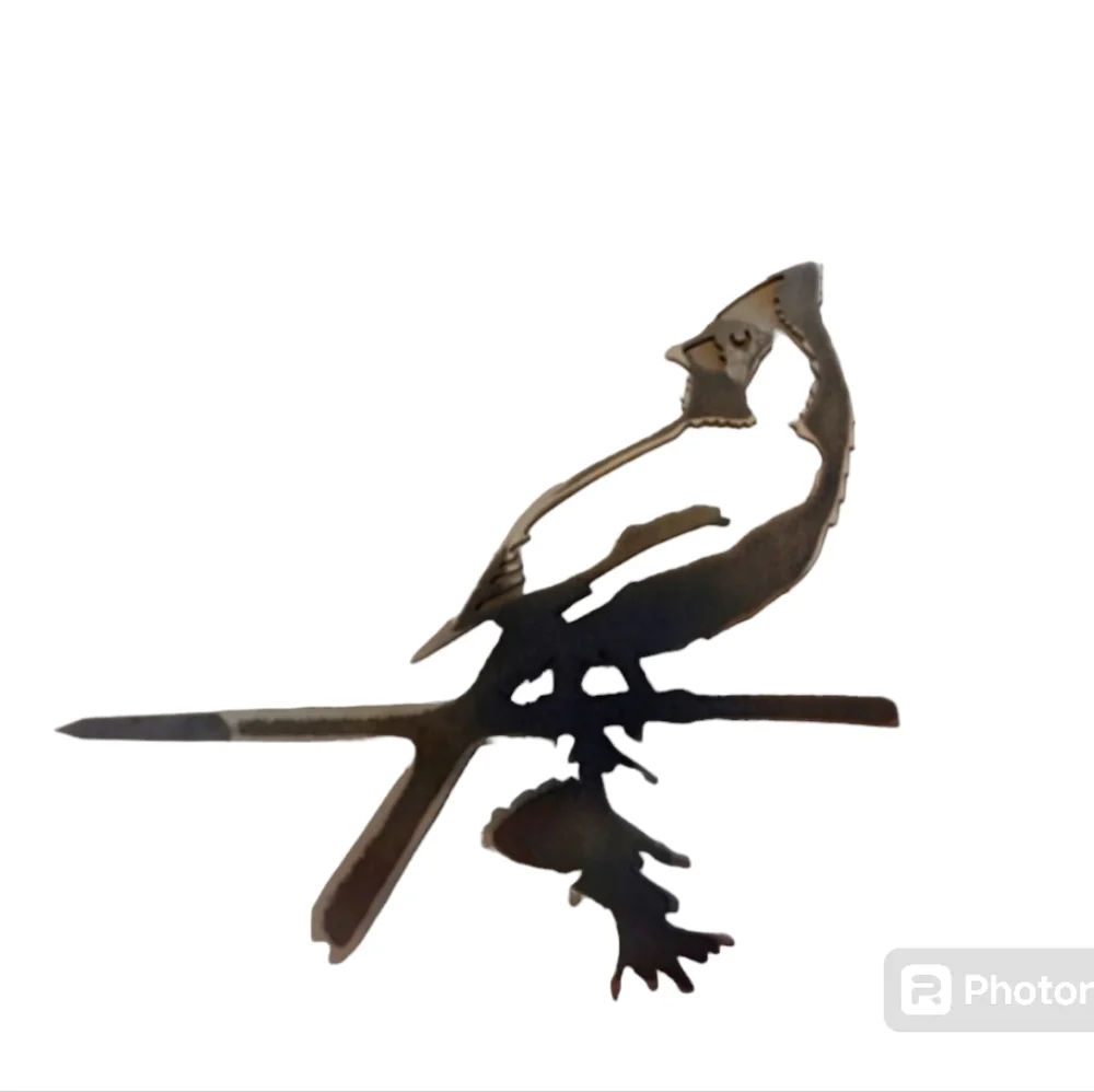 Metal Bird Silhouette Cardinal Tree Branch Garden Art Yard Outdoor Decor
